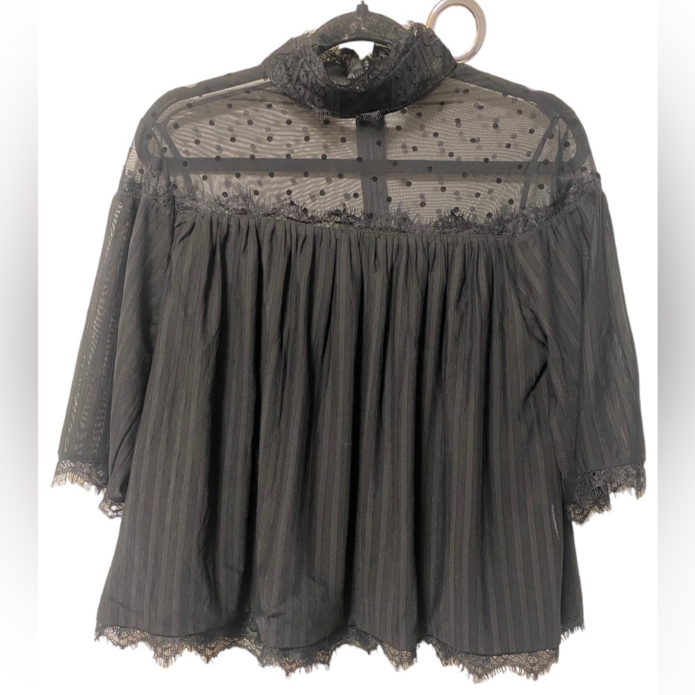 Minkpink Black Lace Mock Neck Blouse